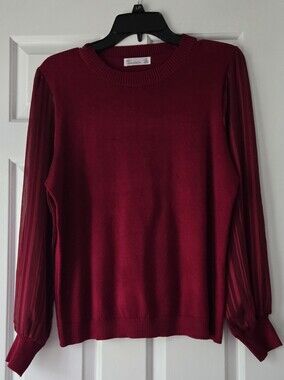 89th + Madison Red Sweater Top Sheer Sleeve Size L